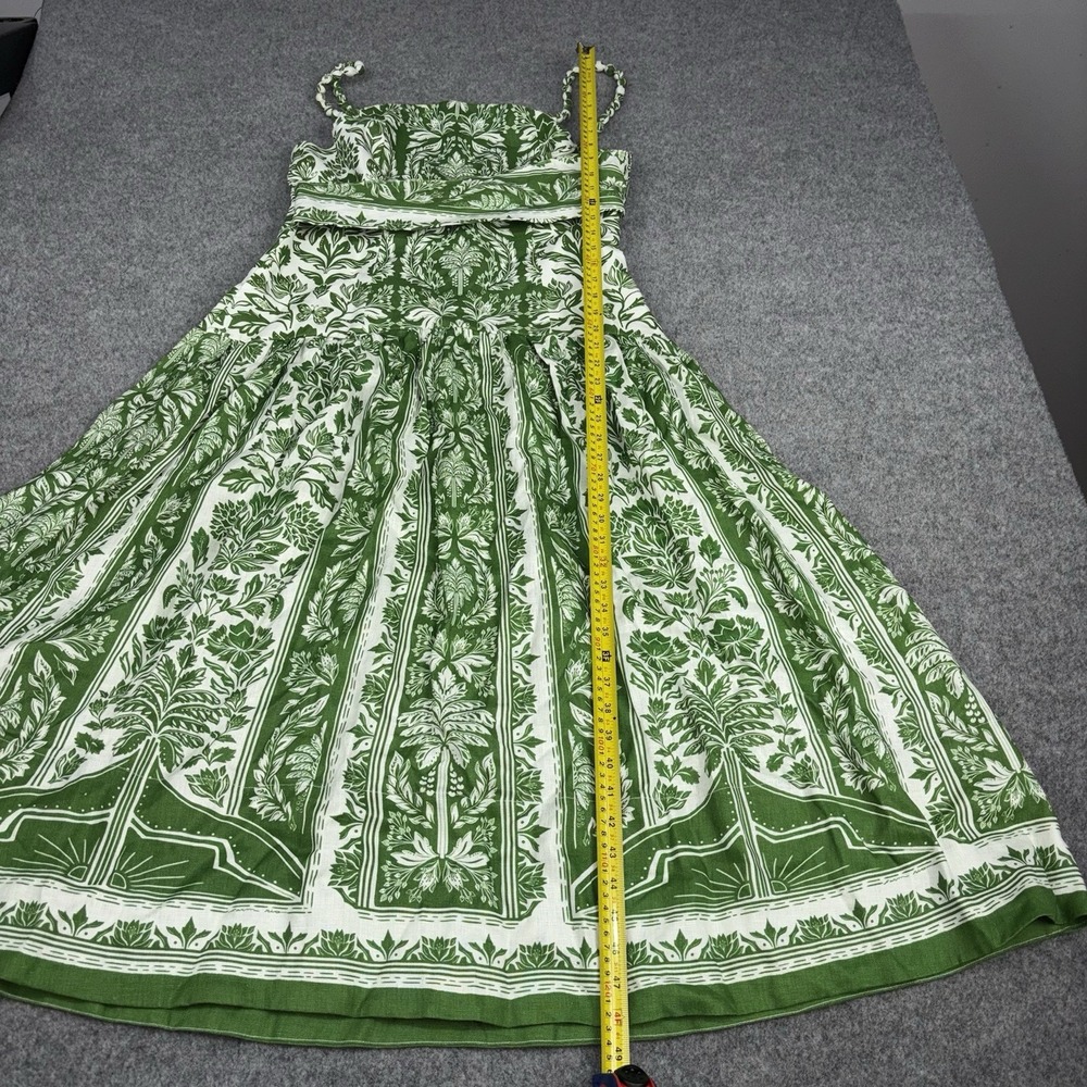 Farm Rio Midi Dress Womens Large Green Delicate Tapestry 100% Linen Strappy NWT - Picture 3 of 10